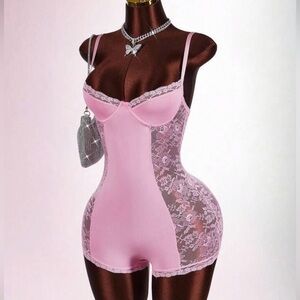 Elegant Pink Lace Bodysuit